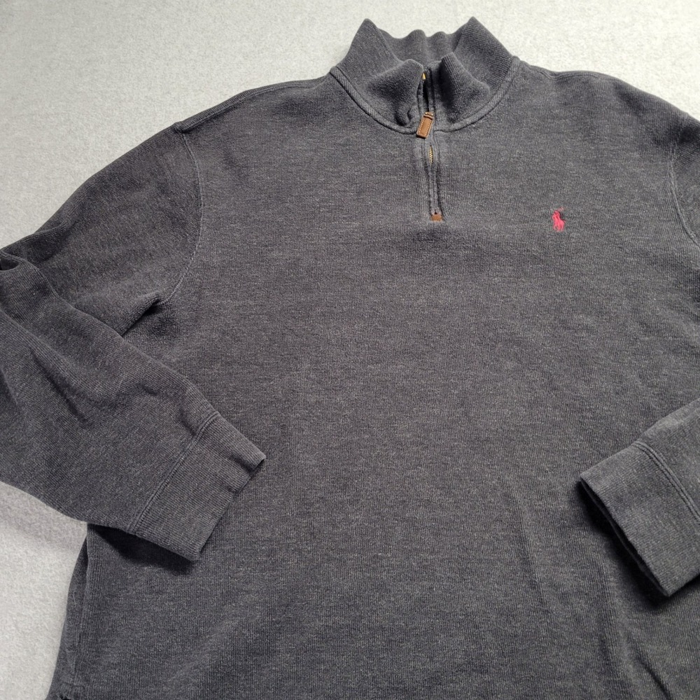 Polo Ralph Lauren Mens XXL Charcoal Gray 100% Cotton 1/4 Zip Pullover Sweater